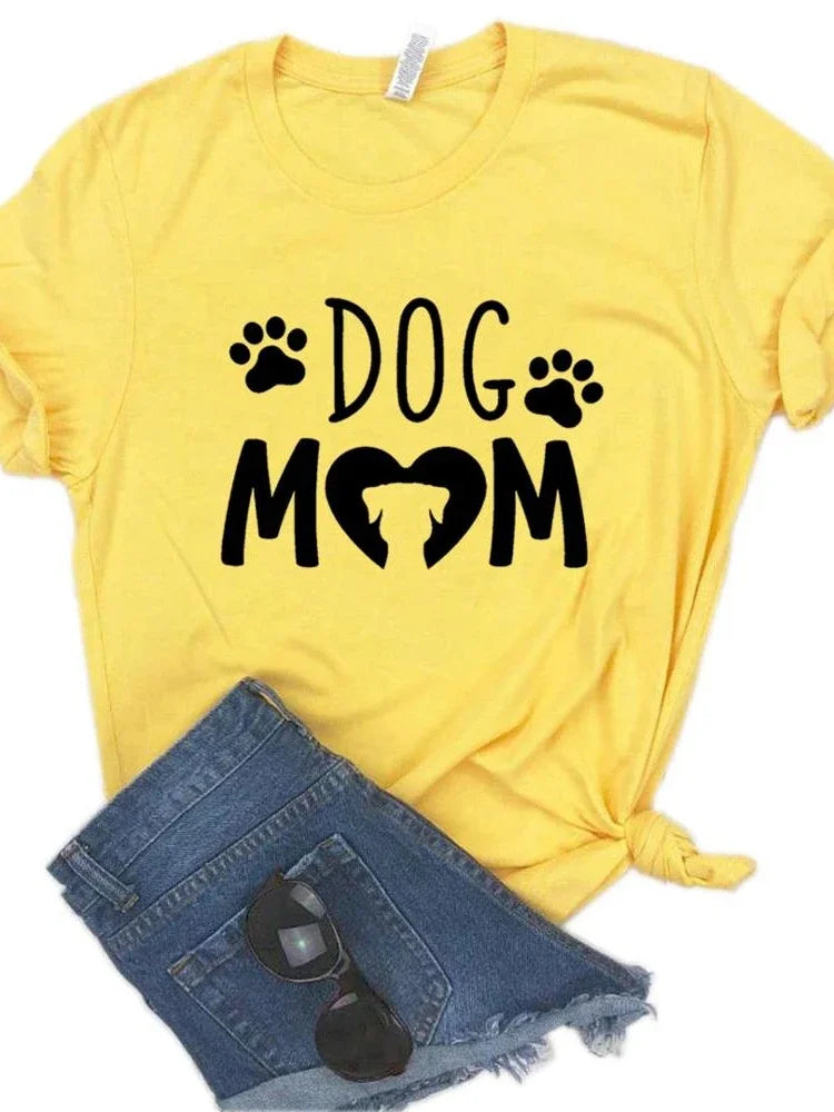 Women T Shirt Dog Mom PAW Print Short Sleeve O Neck Loose T-shirt - BeautiMass