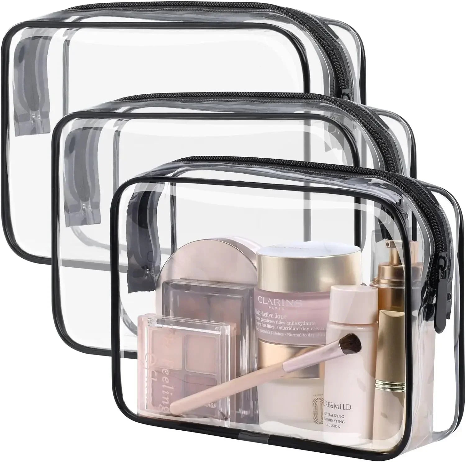 12PCS Transparent PVC Women Zipper Clear Makeup Beauty Bag - BeautiMass