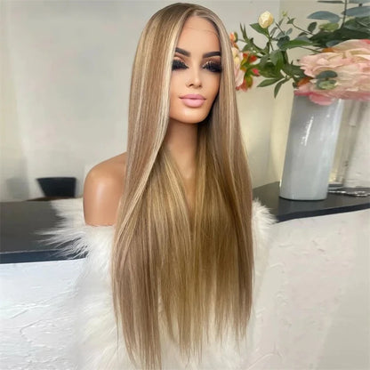 Ombre Glueless Honey Blonde Wig Human Hair Brown Highlight Wig Straight Wig 13x4 HD Lace Front Human Hair Wigs For Women BeautiMass