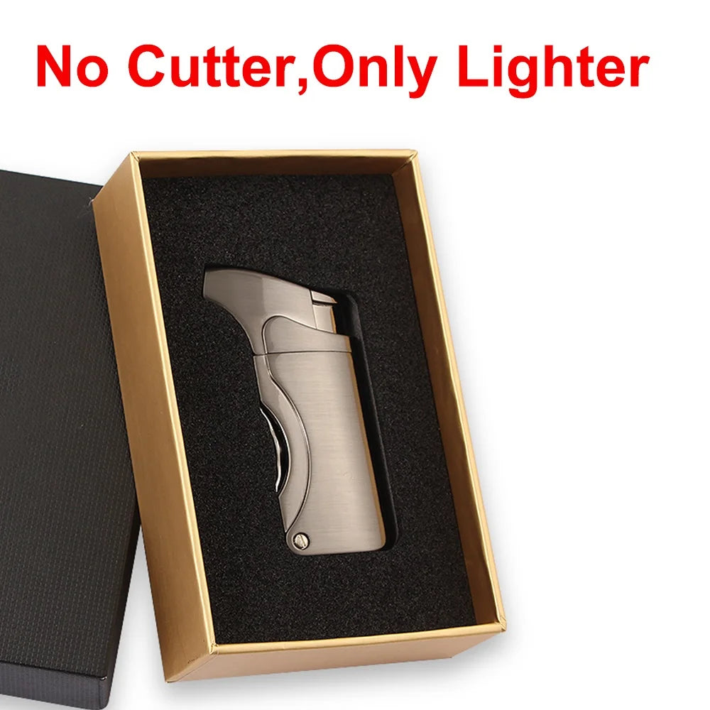 Windproof Butane Lighter Cigar Cutter Accessories Metal Set Gas Torch Lighters - BeautiMass