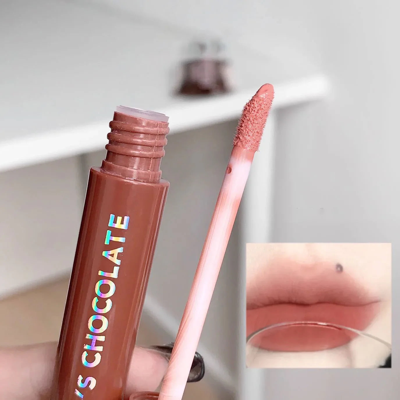 5Pcs/Set Chocolate Color Lip Glaze Tint Velvet Matte Lipstick Korean Cosmetics Long-lasting Lip Gloss Lipstick Milk Coffee Color BeautiMass