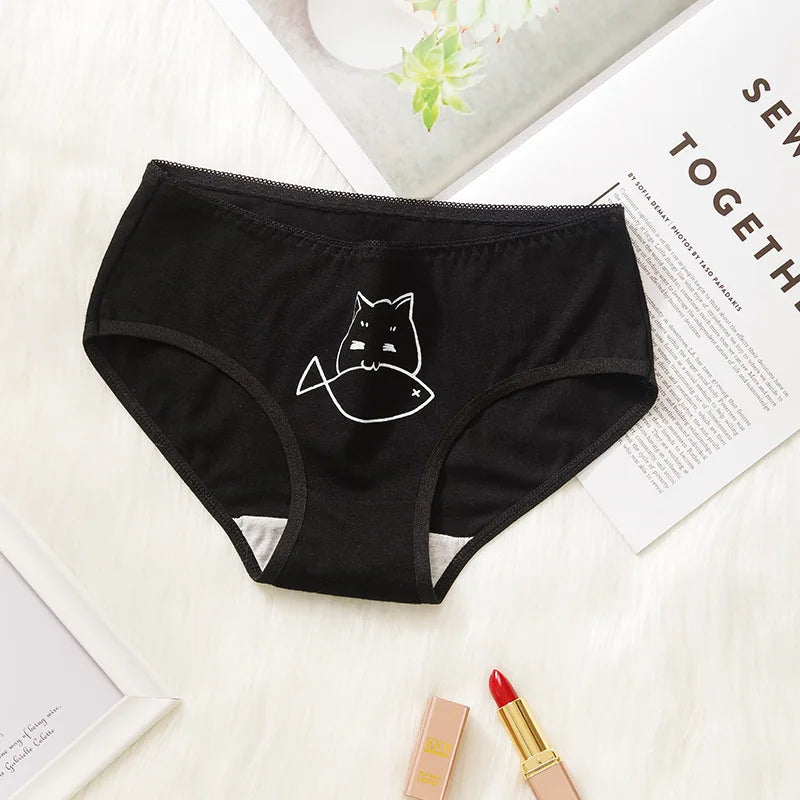 5Pcs/set Cotton Underwear Cute Cartoon Cat Panties for Woman Girl Soft Pantys Plus Size - BeautiMass