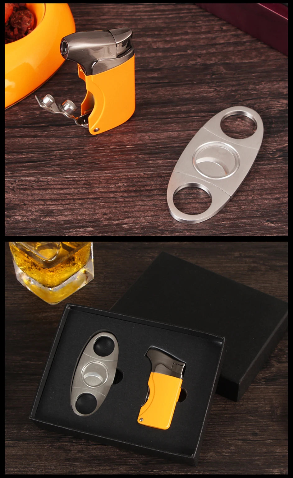 Windproof Butane Lighter Cigar Cutter Accessories Metal Set Gas Torch Lighters - BeautiMass