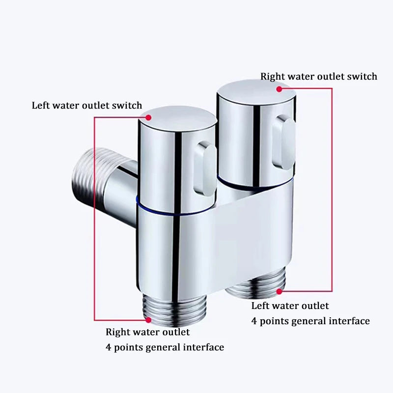 Zinc Alloy Angle Valve Toilet Bidet Sprayer Set One In Two Out Water Cleaning Sprayer - BeautiMass