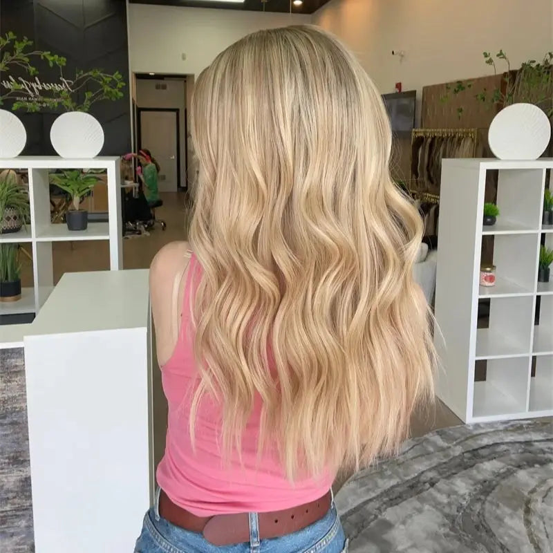 Natural Looking Wig Ombre Ash Blonde Loose Wave Lace Front Wig Heat Resistant Fiber Hair Wig Synthetic Wigs Preplucked Hairline BeautiMass