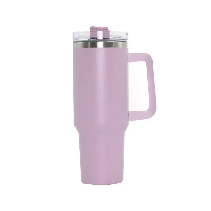 40oz Stainless Steel Water Bottle with Handle Lid Straw Mug Vacuum Thermos Cup - BeautiMass