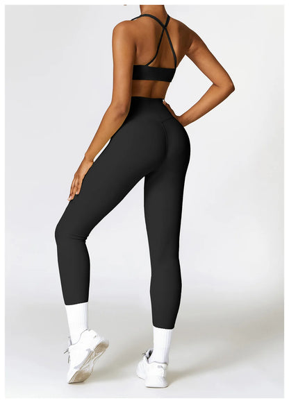 Yoga Clothing Suits Athletic Wear Women High Waist Leggings And Top Two Piece Sports Set Gym Tracksuit Fitness Workout Outfits - BeautiMass