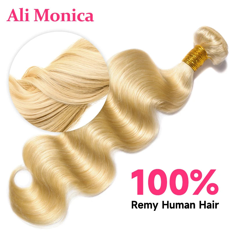 Alimonica Bundles 613 Honey Blonde Remy Brazilian Body Wave Hair Weave Weft Remy Human Hair - BeautiMass