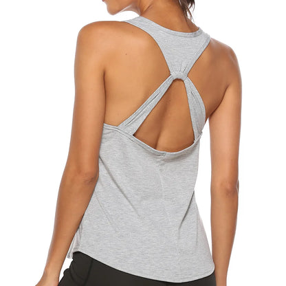 Yoga Gym Quick Dry Sports Shirt Cross Back Sleeveless Top - BeautiMass