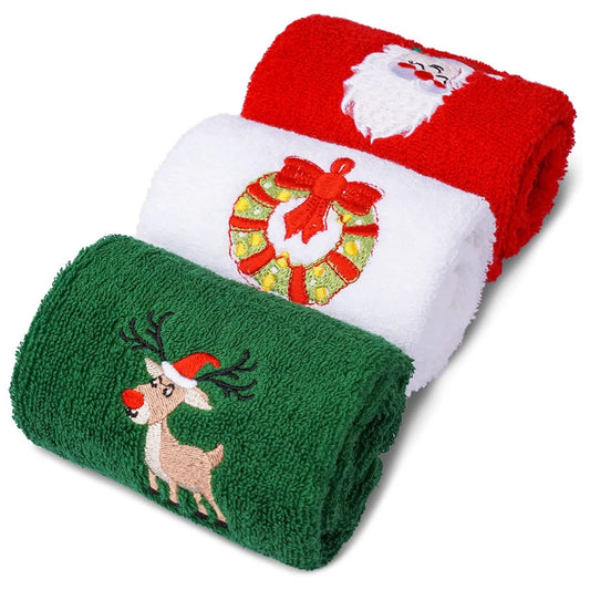 3pcs Christmas Kitchen Towels Claus Santa Snowman Decorative Gift Absorbent Hand Bath Towels Merry Christmas Hand Towels BeautiMass