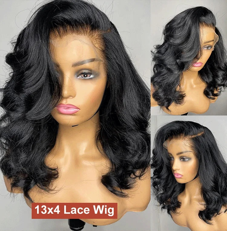 180 Density Short Bob Wigs Body Wave 13x4 Lace Front Wigs Brazilian Lace Frontal Synthetic Hair Wigs For Women Party Cosplay BeautiMass