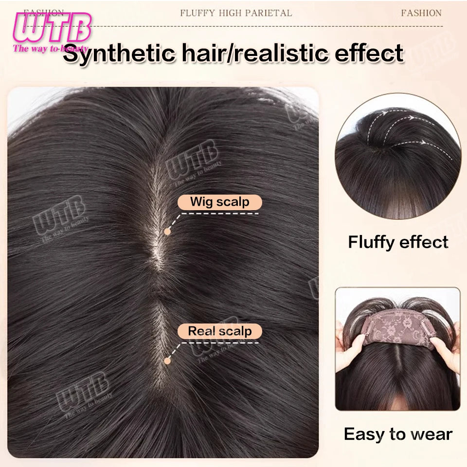 WTB Synthetic Wig Middle Part  Topper Hairpiece with Bangs Clip-In Bangs Extension Natural Invisible Clourse Hairpiece for Women BeautiMass