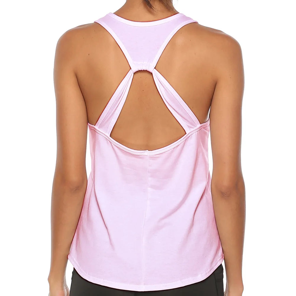 Yoga Gym Quick Dry Sports Shirt Cross Back Sleeveless Top - BeautiMass