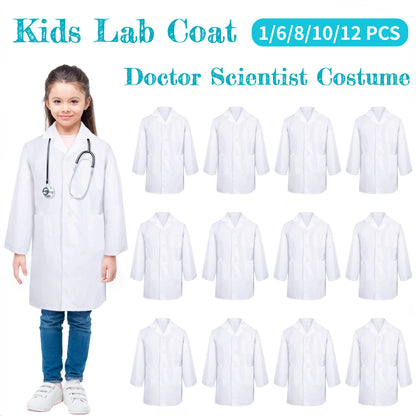 1-12PCS Unisex Child School Lab Coat Scrubs White Doctor Scientist Costume - BeautiMass