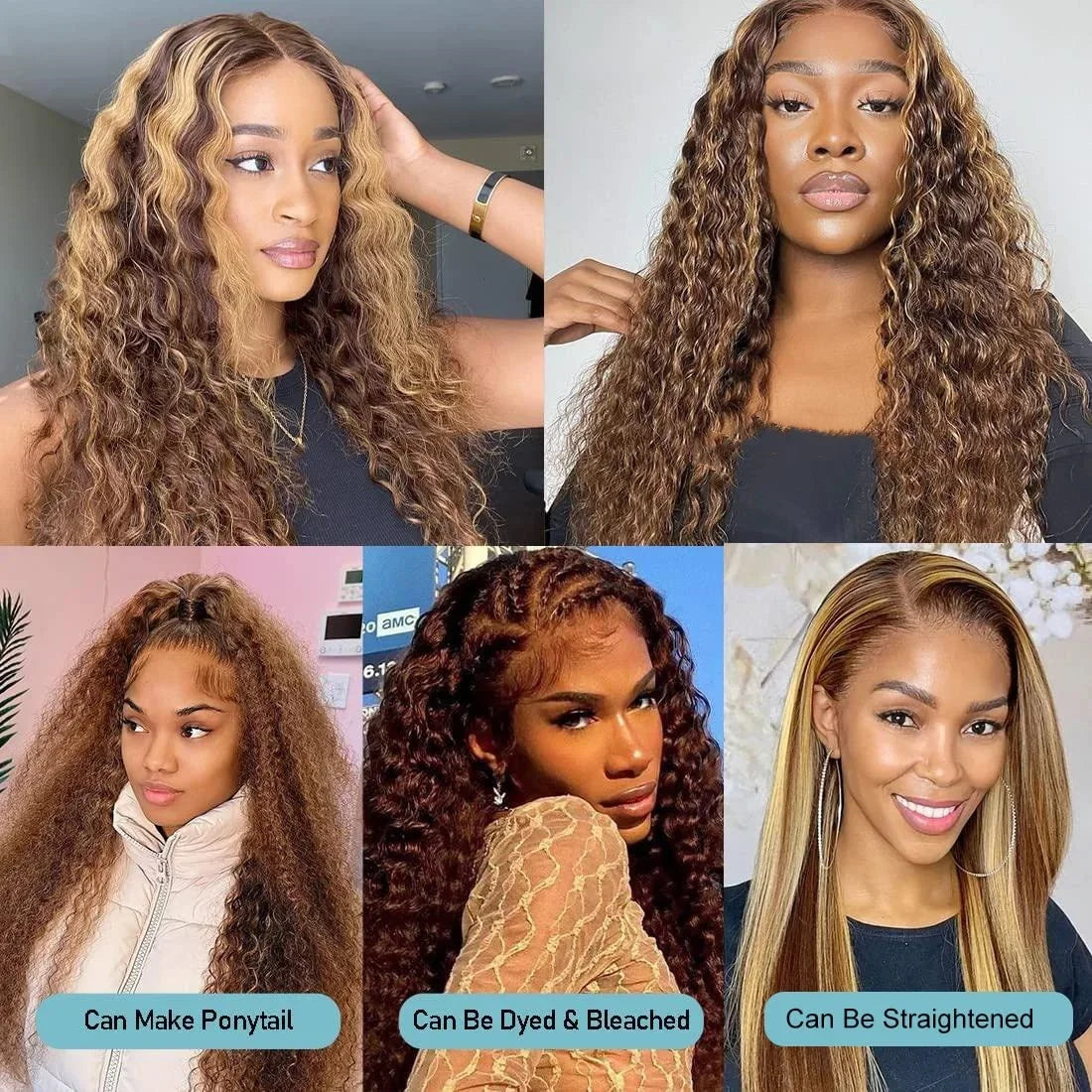 Curly Deep Wave Lace Front Human Hair 13x6 Lace Closure Curly Highlight Ombre Wig - BeautiMass