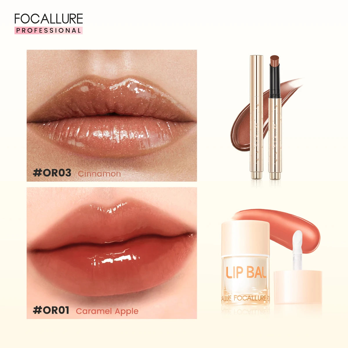 FOCALLURE 2 Pcs Lips Makeup Set Pearlescent Lipstick Pen Non-Sticky Mirror Lip Glosses Moisturizing Lip Balm Lipstick Cosmetics BeautiMass