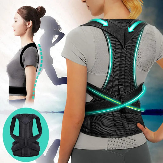 Adjustable Back Posture Corrector With Breathable Shoulder And Waist Support Straps - BeautiMass