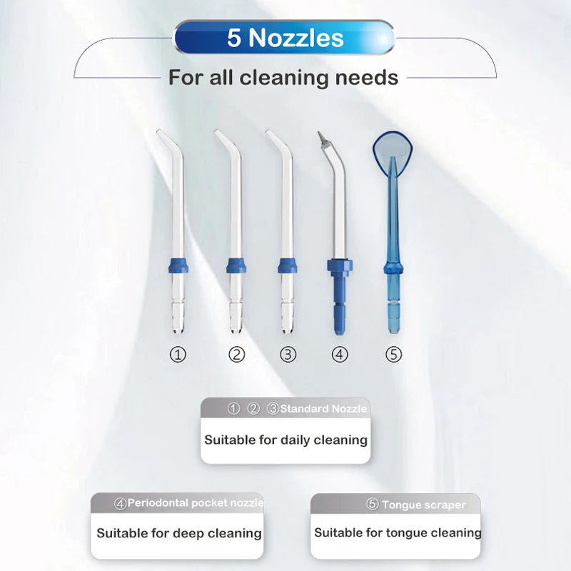 Electric Oral Irrigator Dental Water Jet Flosser Teeth Clean 5pcs Tips Oral Hygiene Dental Flosser Oral Care 800ml Water pick BeautiMass