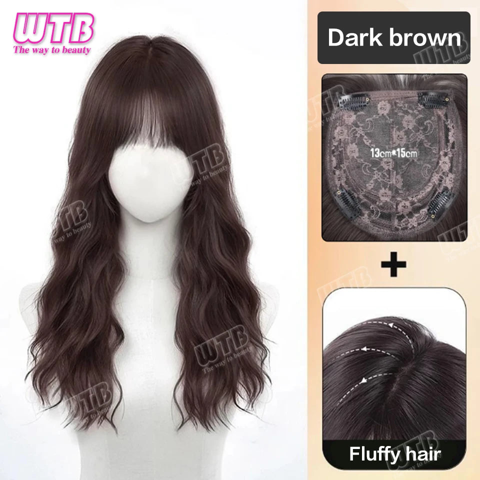 WTB Synthetic Wig Middle Part  Topper Hairpiece with Bangs Clip-In Bangs Extension Natural Invisible Clourse Hairpiece for Women BeautiMass