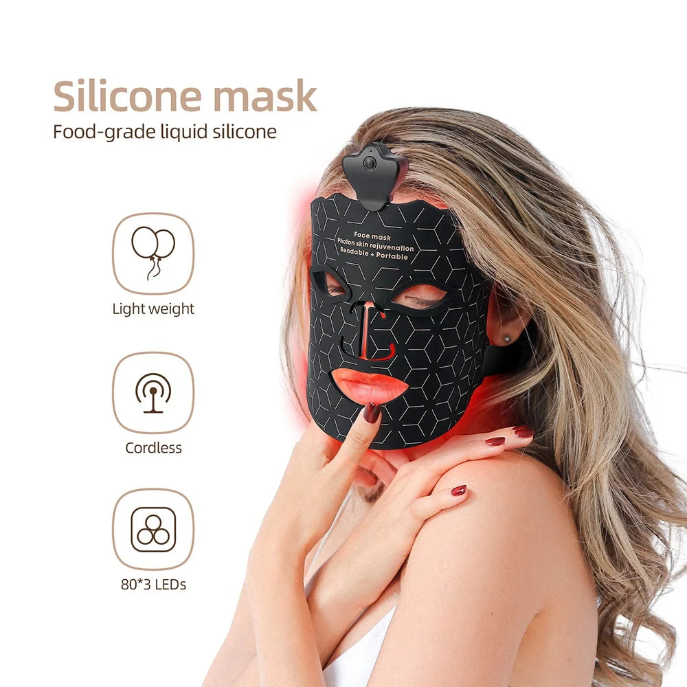 7 Colors Photon Silicone Face LED 3D Facial Beauty Mask Red Light Therapy Skin Care Repair - BeautiMass