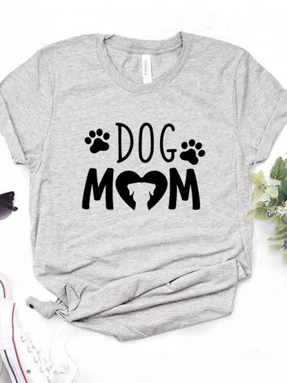 Women T Shirt Dog Mom PAW Print Short Sleeve O Neck Loose T-shirt - BeautiMass