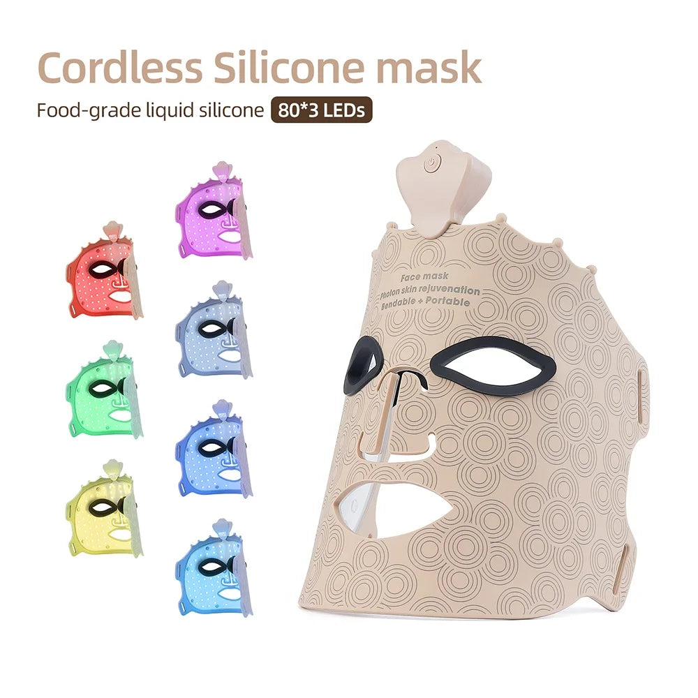 7 Colors Photon Silicone Face LED 3D Facial Beauty Mask Red Light Therapy Skin Care Repair - BeautiMass