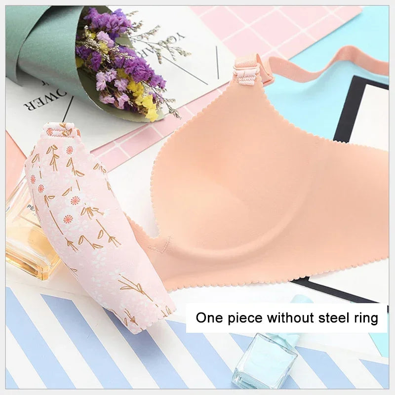 Women Flower Print Seamless Bra Sexy Lingerie Floral Push Up Bras One-Piece Underwear - BeautiMass