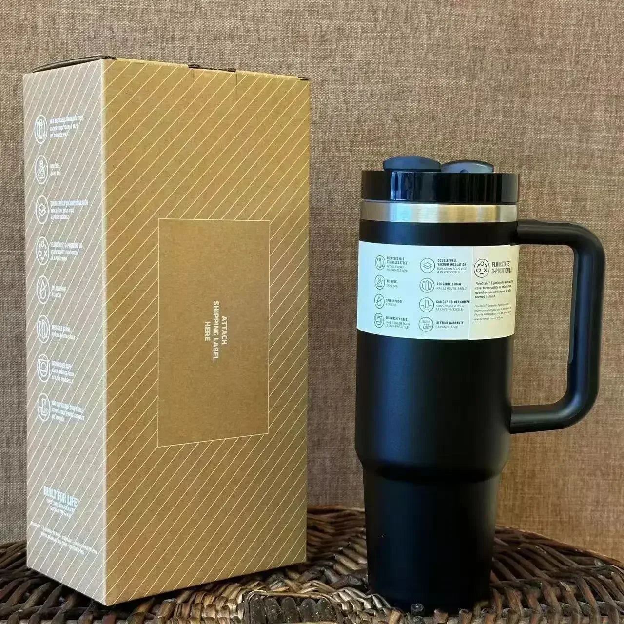 30oz 40oz Vacuum Insulated Car Mug For Stanley Double Wall Thermal Iced Travel Cup and Tumbler Straw Lid Stainless Steel - BeautiMass