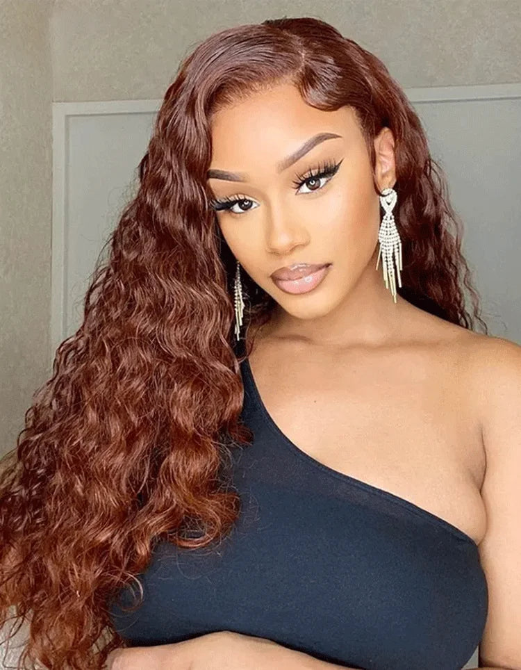 13x4 Ginger Brown Loose Deep Lace Front Wig Synthetic Wigs Chocolate Tranparent Lace Frontal Wig Pre Plucked For Women Party Use BeautiMass