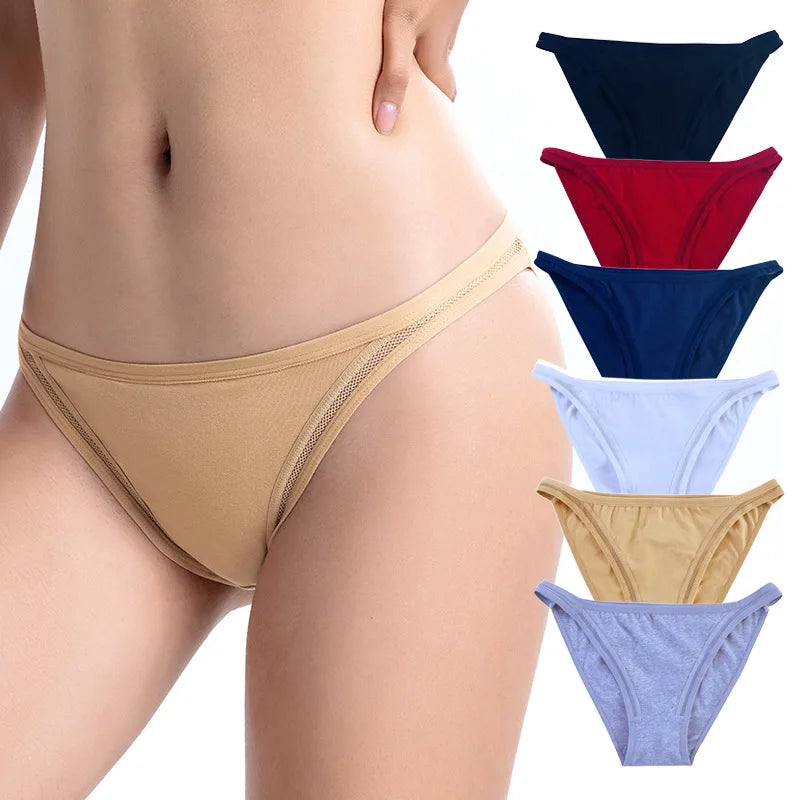 2Pcs/set Women Cotton Panties Mesh Underwear Solid Color Bikini Briefs Underpants - BeautiMass