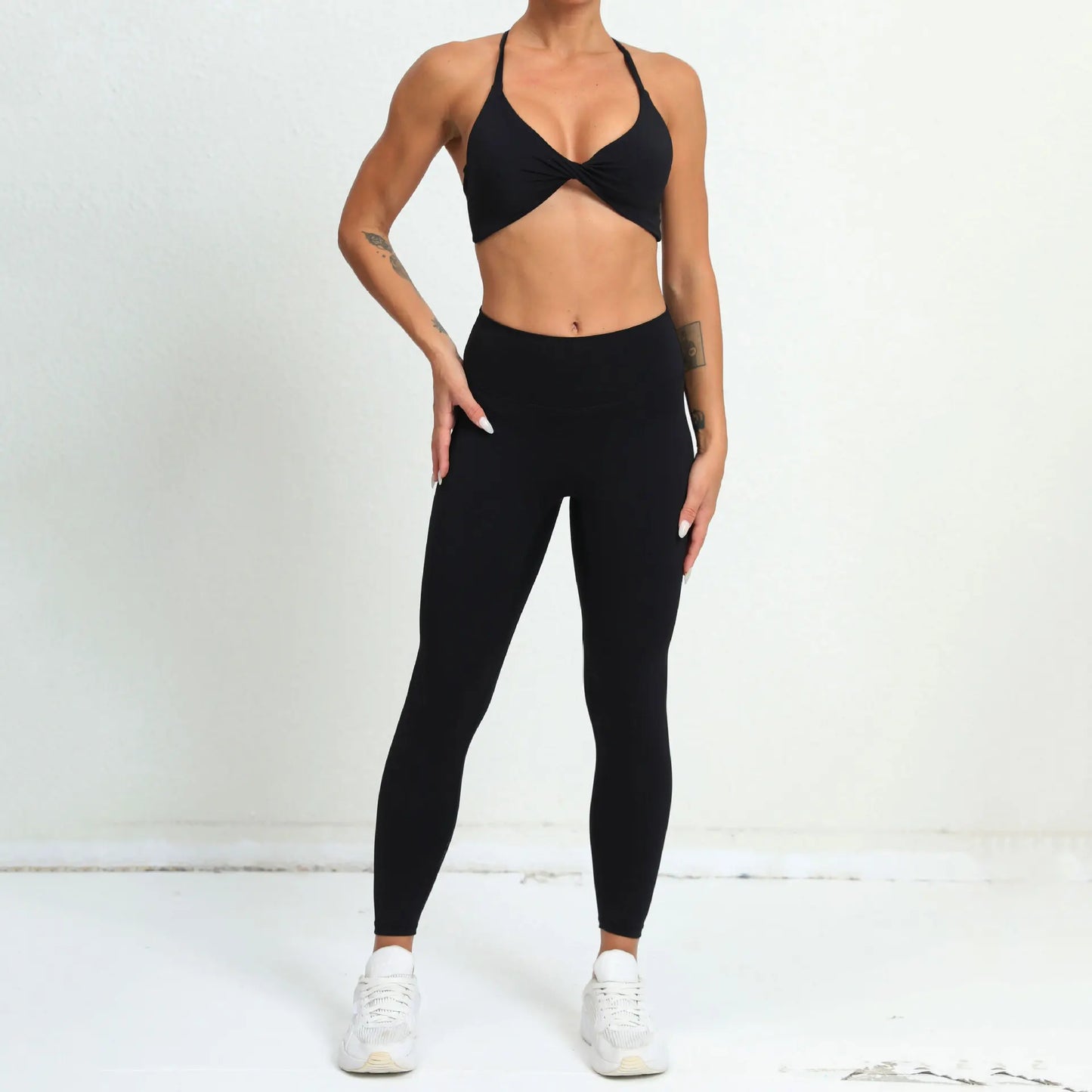 2 Piece Naked Feel Strappy Padded Sports Bra Crop Top High Waist Leggings Sets Gym Clothing - BeautiMass