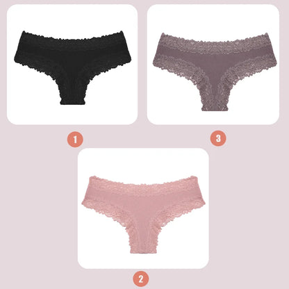 3PCS Lace Seamless Cotton Panties Ribbed Brazilian Low Waist Women Breathable Panties - BeautiMass