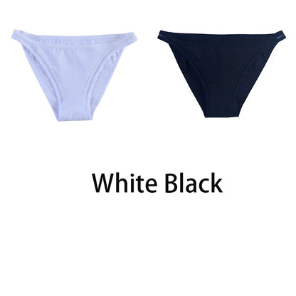 2Pcs/set Women Cotton Panties Mesh Underwear Solid Color Bikini Briefs Underpants - BeautiMass