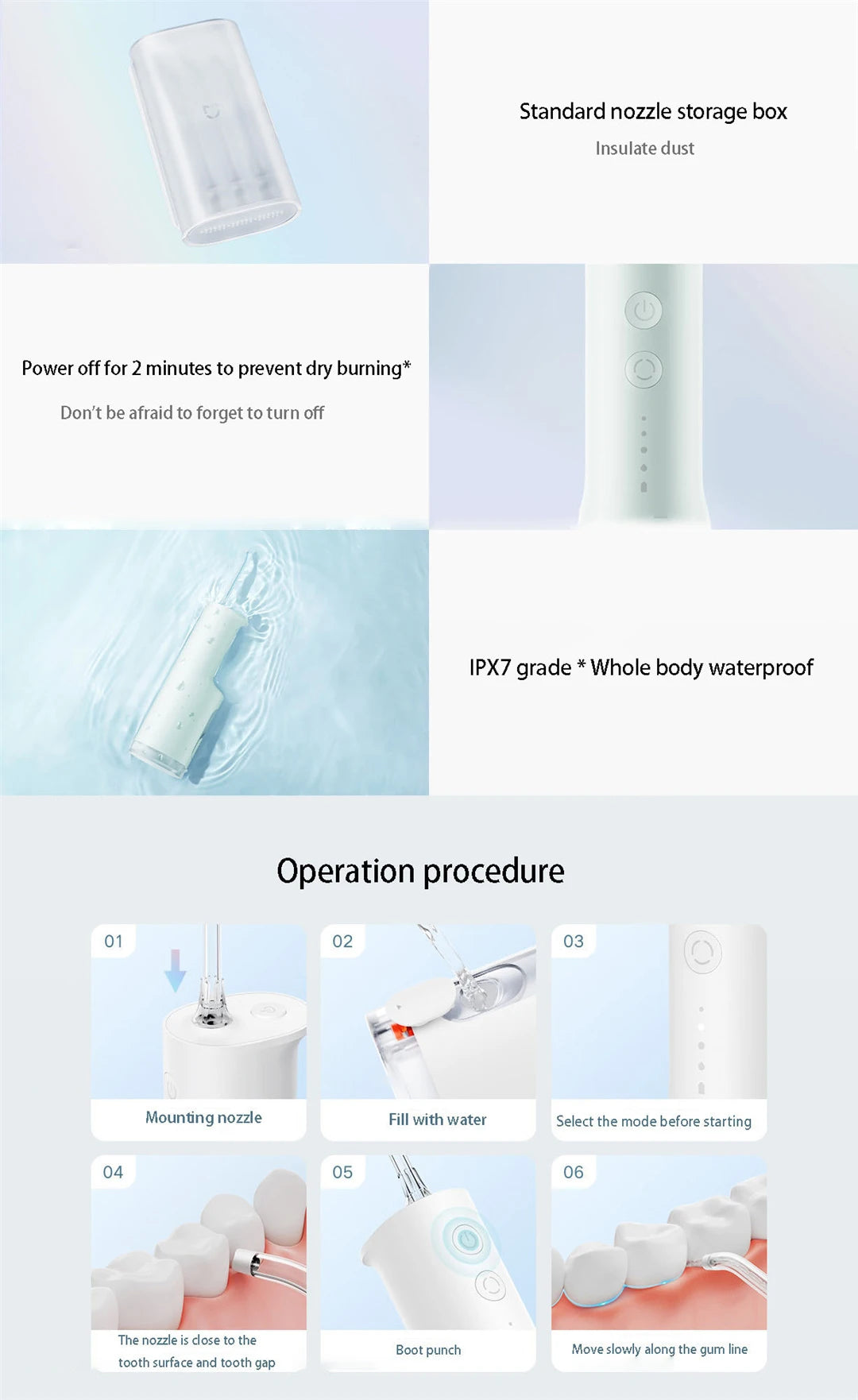 Xiaomi Mijia Oral Irrigator F300 MEO703 Waterpulse Dental Irrigator Portable Oral Flusher IPX7 240ML Water Tank Tooth Cleaner BeautiMass