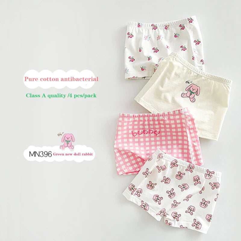 4 Pcs/Lot Kids Panties Cartoon Chirdren'S Underwear Briefs Floral Grid Cotton Underpants - BeautiMass