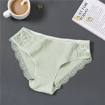 FINETOO 3Pcs/set Women Cotton Low-Rise Underwear Panties Trendy Patchwork Lace Briefs - BeautiMass