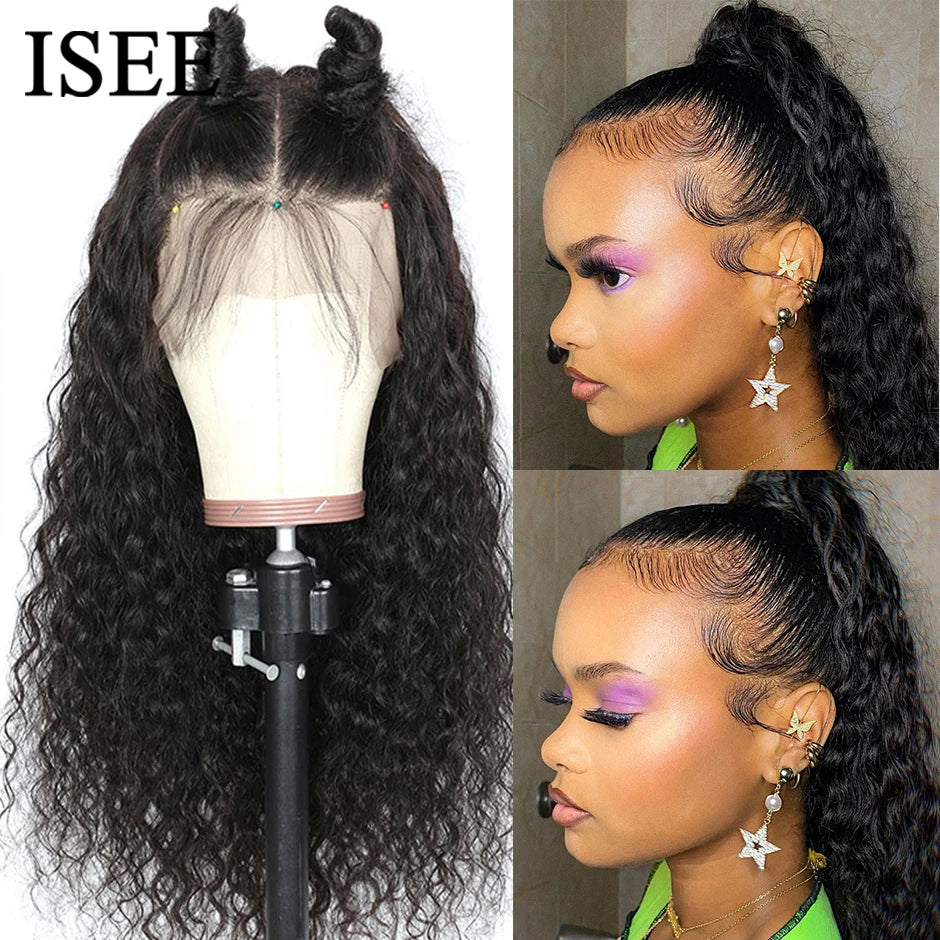 ISEE Hair Mongolian Water Wave Pre Bleached Knots 13x4 Lace Front Human Hair Wigs 4x4 Lace - BeautiMass