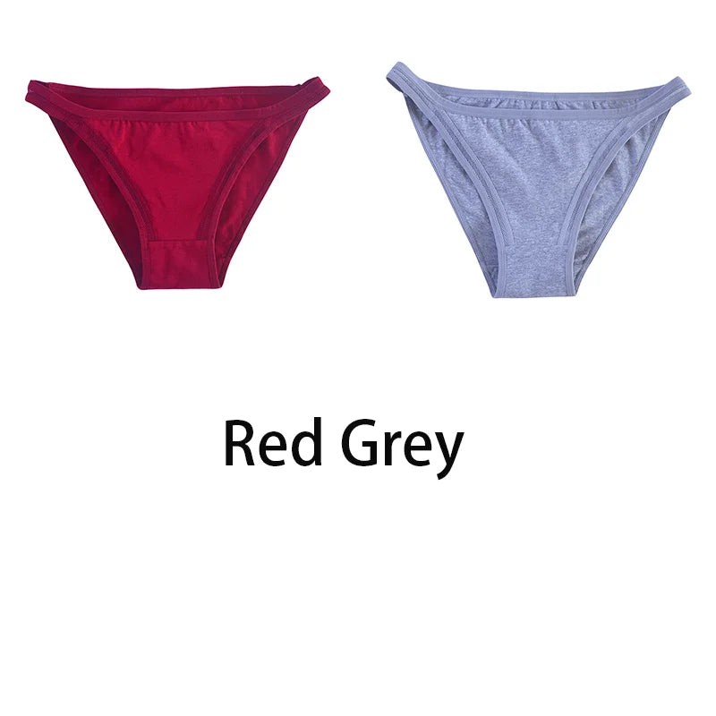 2Pcs/set Women Cotton Panties Mesh Underwear Solid Color Bikini Briefs Underpants - BeautiMass