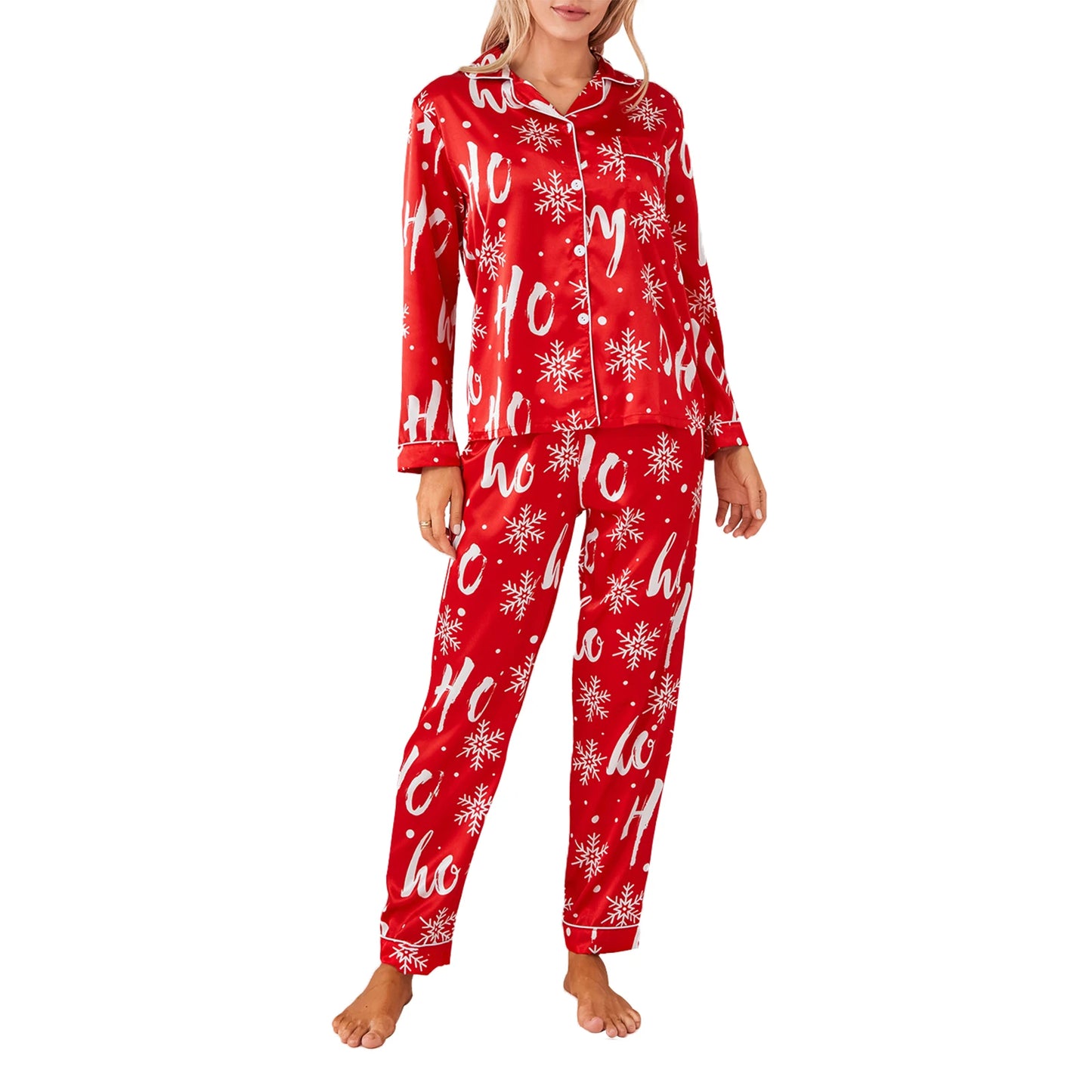 Women’s 2 Piece Pajamas Set Christmas Long Sleeve Button Up Shirt Pants Set Sleepwear Loungewear - BeautiMass