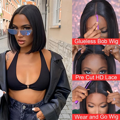 Glueless Bob Human Hair Wigs Ready To Wear indian Straight Transprent Lace Closure Wigs - BeautiMass