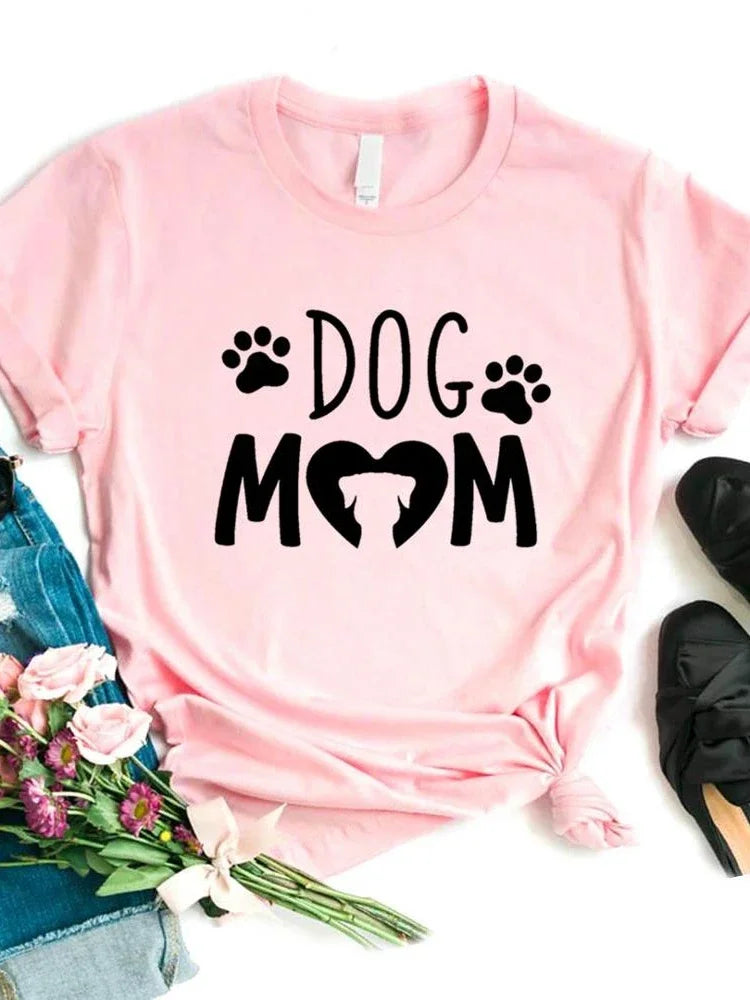 Women T Shirt Dog Mom PAW Print Short Sleeve O Neck Loose T-shirt - BeautiMass