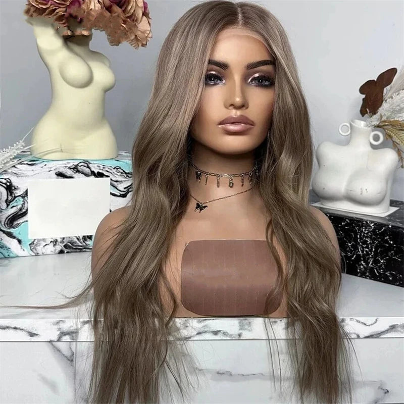 Ombre Brown Wig Long Straight Synthetic Lace Front Wig Glueless Brunette Hair Chocolate Brown Lace Wigs for Women Party Cosplay BeautiMass