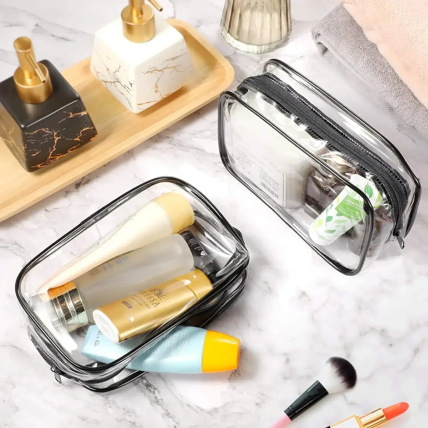 12PCS Transparent PVC Women Zipper Clear Makeup Beauty Bag - BeautiMass