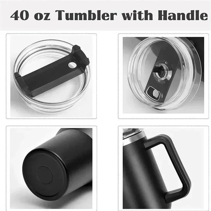 40oz Stainless Steel Water Bottle with Handle Lid Straw Mug Vacuum Thermos Cup - BeautiMass