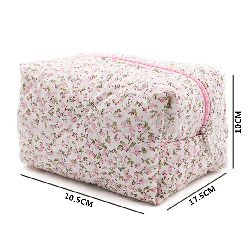 Floral Puffy Quilted Makeup Travel Cosmetic Jewelry Storage Bag - BeautiMass