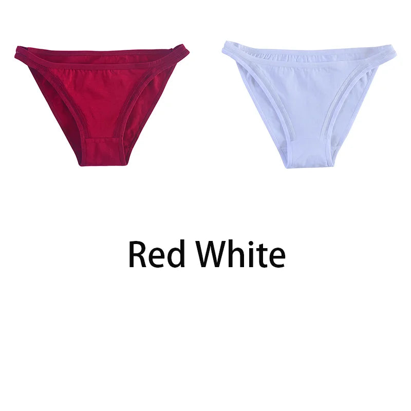 2Pcs/set Women Cotton Panties Mesh Underwear Solid Color Bikini Briefs Underpants - BeautiMass