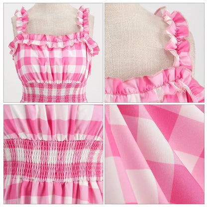 Women Vintage Barbie Plaid Dress Retro Strap Suspenders - BeautiMass